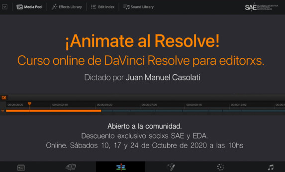 "¡Animate al Resolve!": curso online de DaVinci Resolve para editorxs