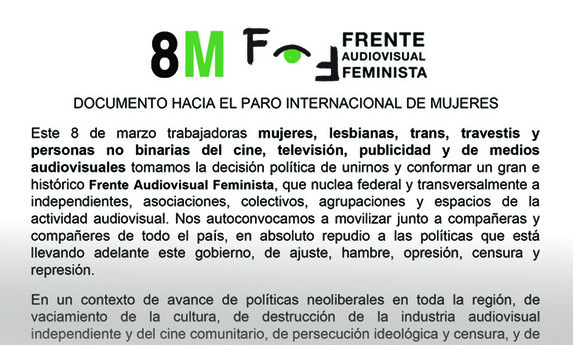Documento del Frente Audiovisual Feminista hacia el paro internacional de mujeres